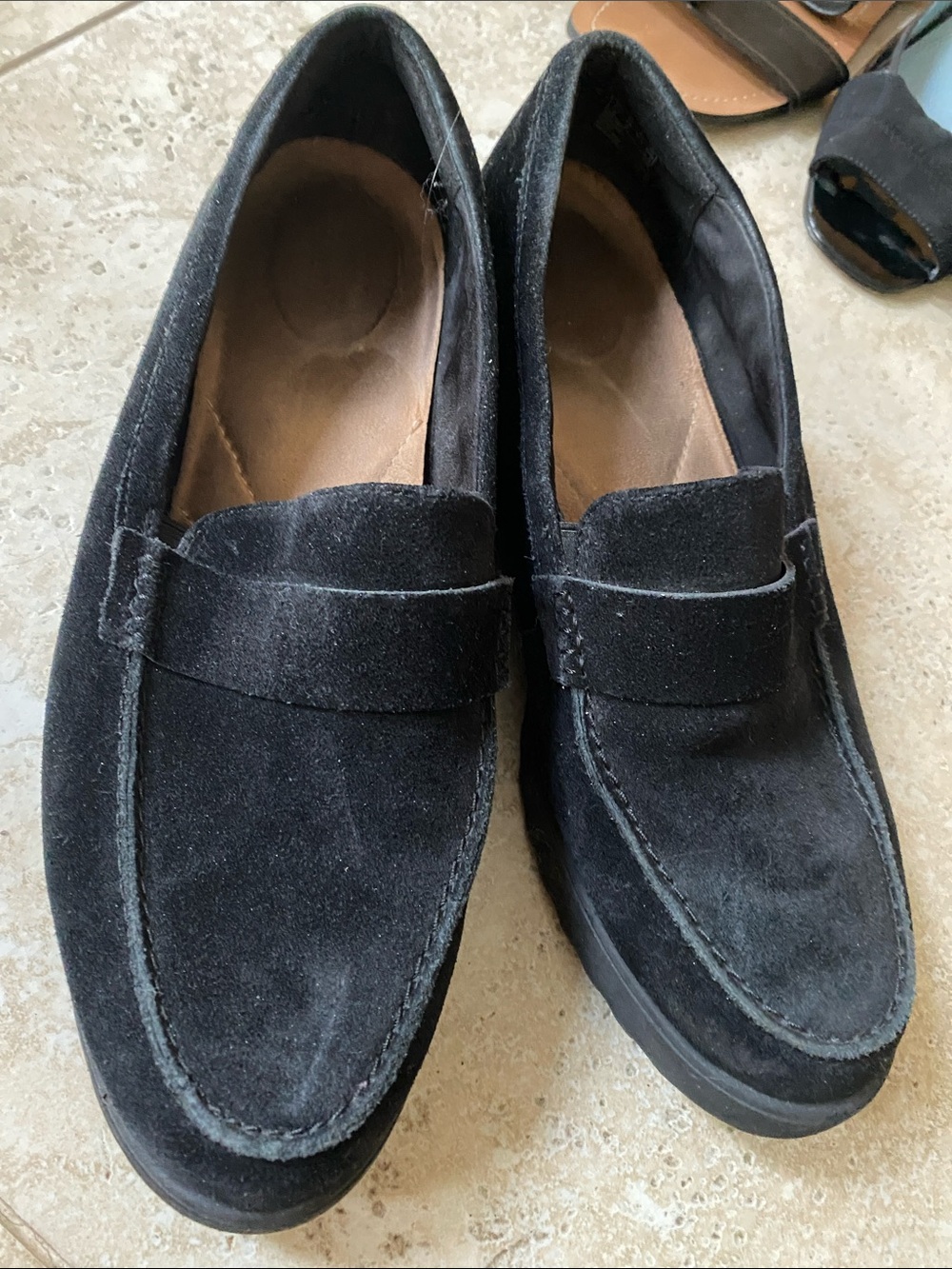 Women’s Clarks black suede Penny loafers rugged soul size 10